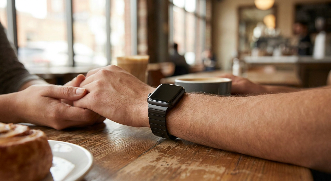 Férfi csuklóján egy asztroszürke szemekből álló fémszíjas Apple Watch