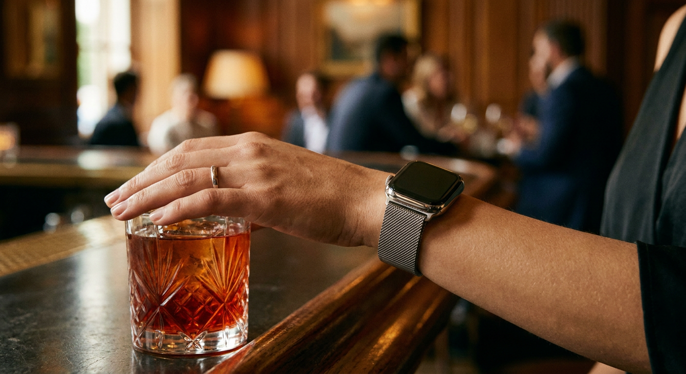 Elegáns milánói szíjjal viselt Apple Watch egy nő csuklóján.