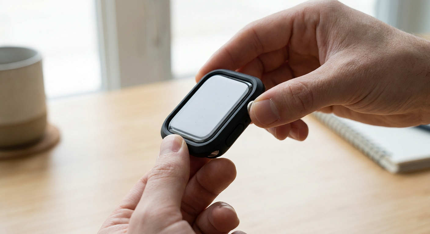 Apple Watch SE órára pattintanak egy masszív, ütésálló tokot.